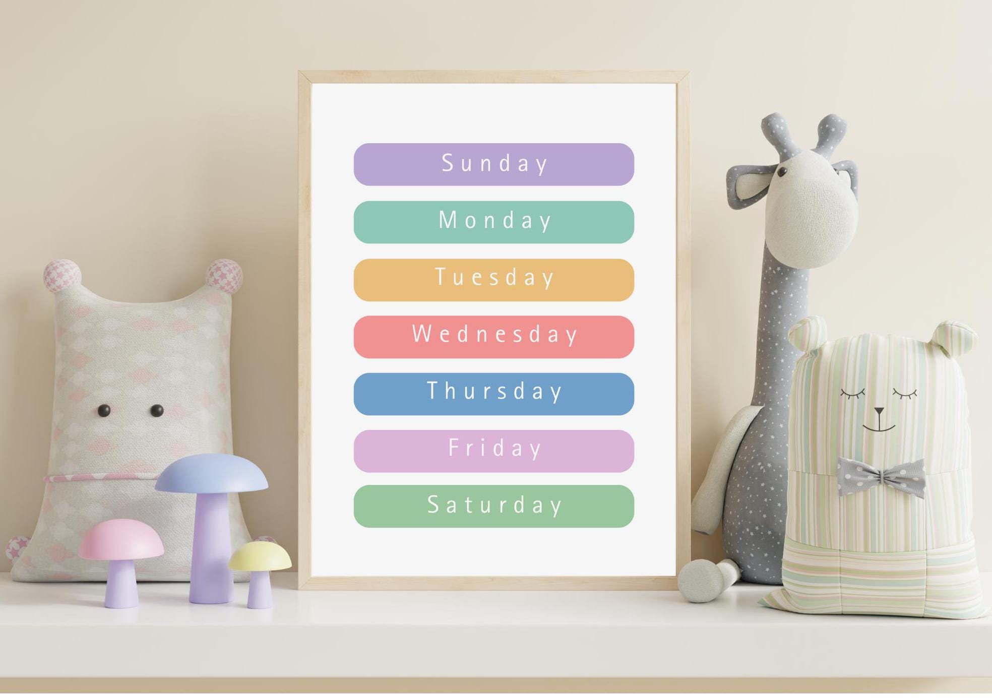 Days Of The Week Poster Educational Wall Art Classroom Decor Kids