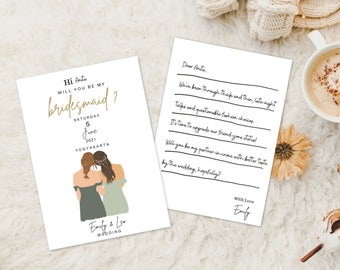 Bridesmaid Proposal Card Editable Canva Template Simple and Personal Digital Download