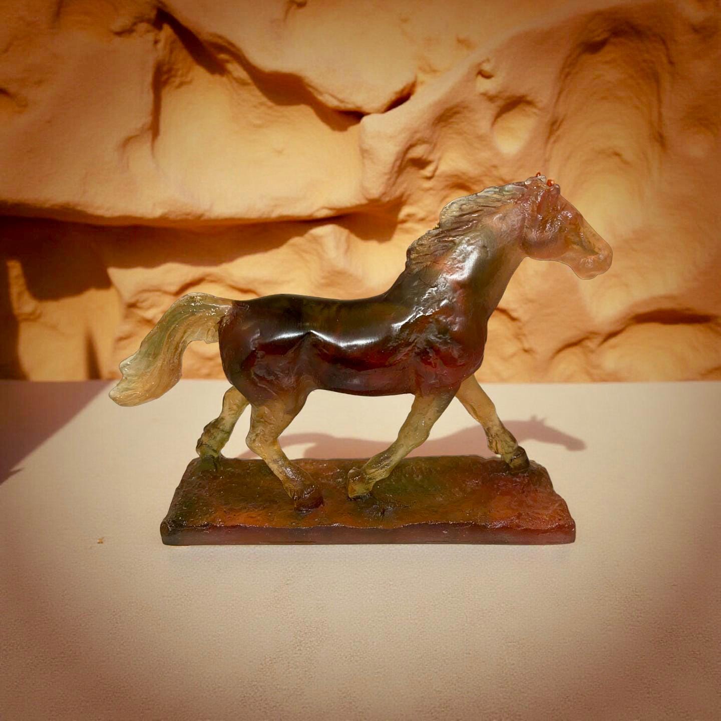 Daum France Trotting Horse by Leroy – Amber Pâte De Verre Art