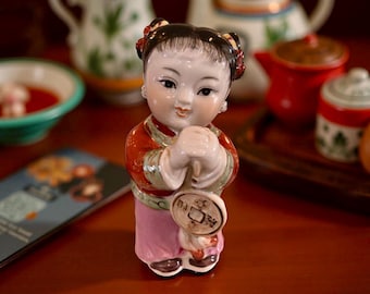 Vintage Asian Chinese Figurine Girl - Prosperity Feng Shui, 6.5"