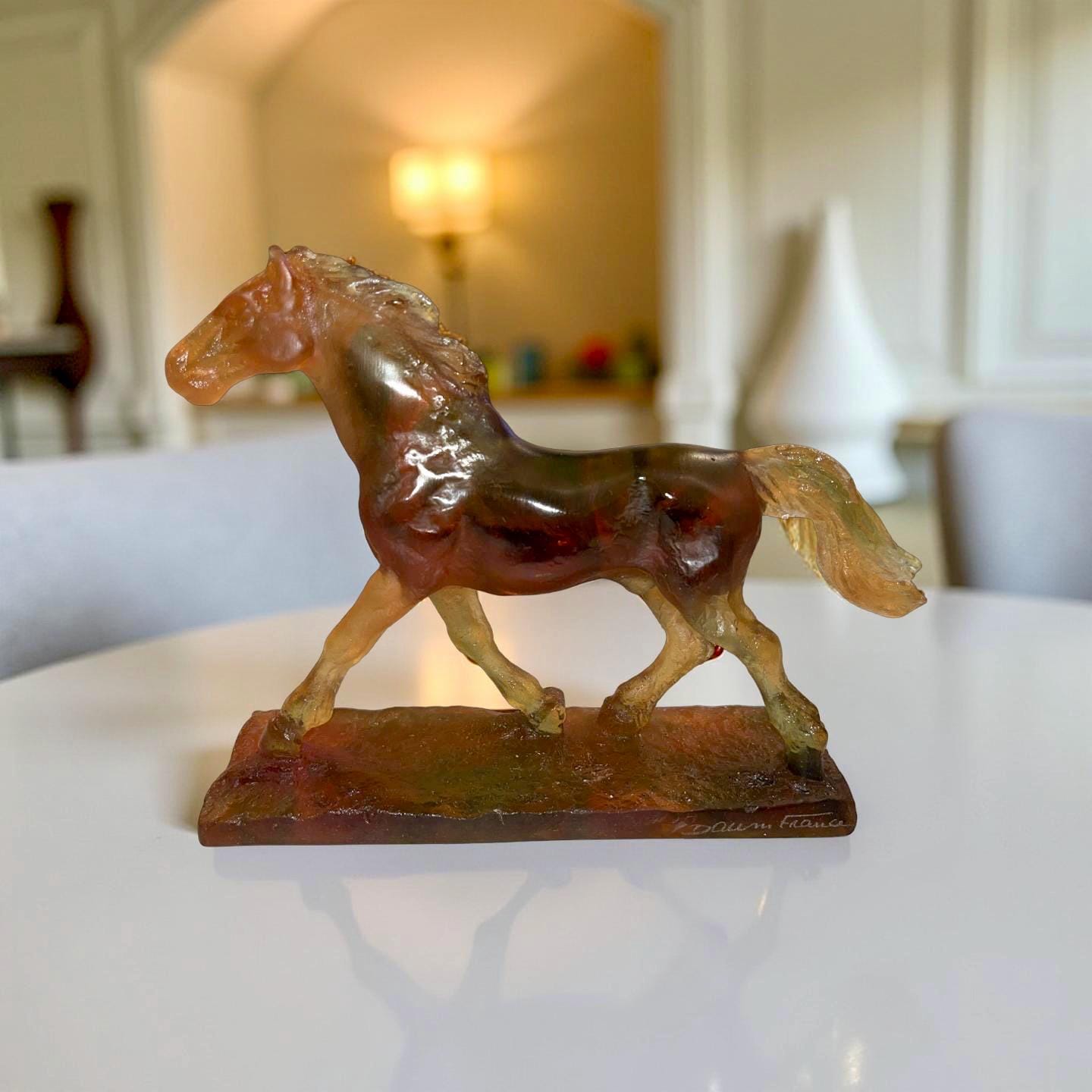 Daum France Trotting Horse by Leroy – Amber Pâte De Verre Art
