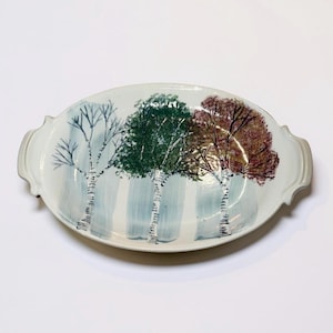 Georgetown Pottery Birch Tree Ceramic Dish – Nature Inspired Decorative Pottery, Signed