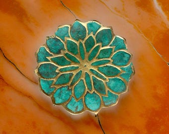 RARE 1950s Pepe Mendoza Brass & Stone Inlay Dish Mid Century Mexico approx. 5.25”