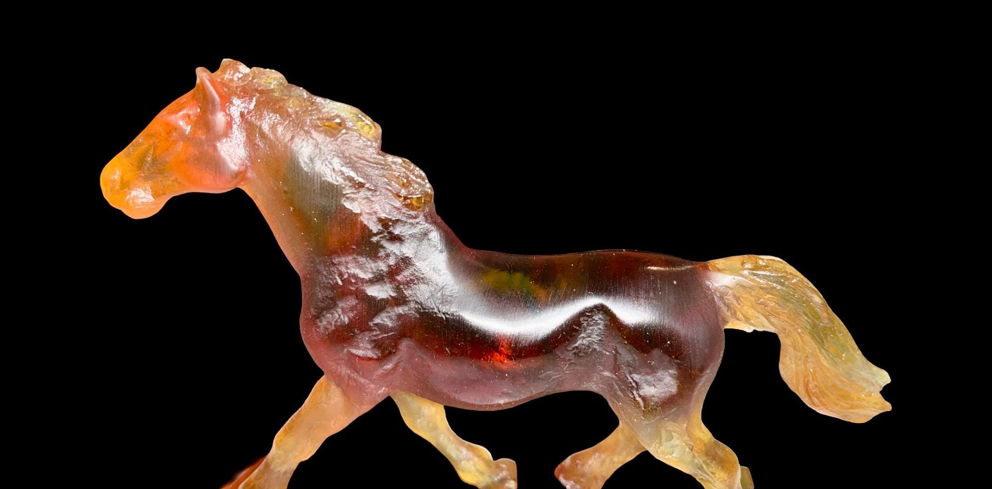 Daum France Trotting Horse by Leroy – Amber Pâte De Verre Art