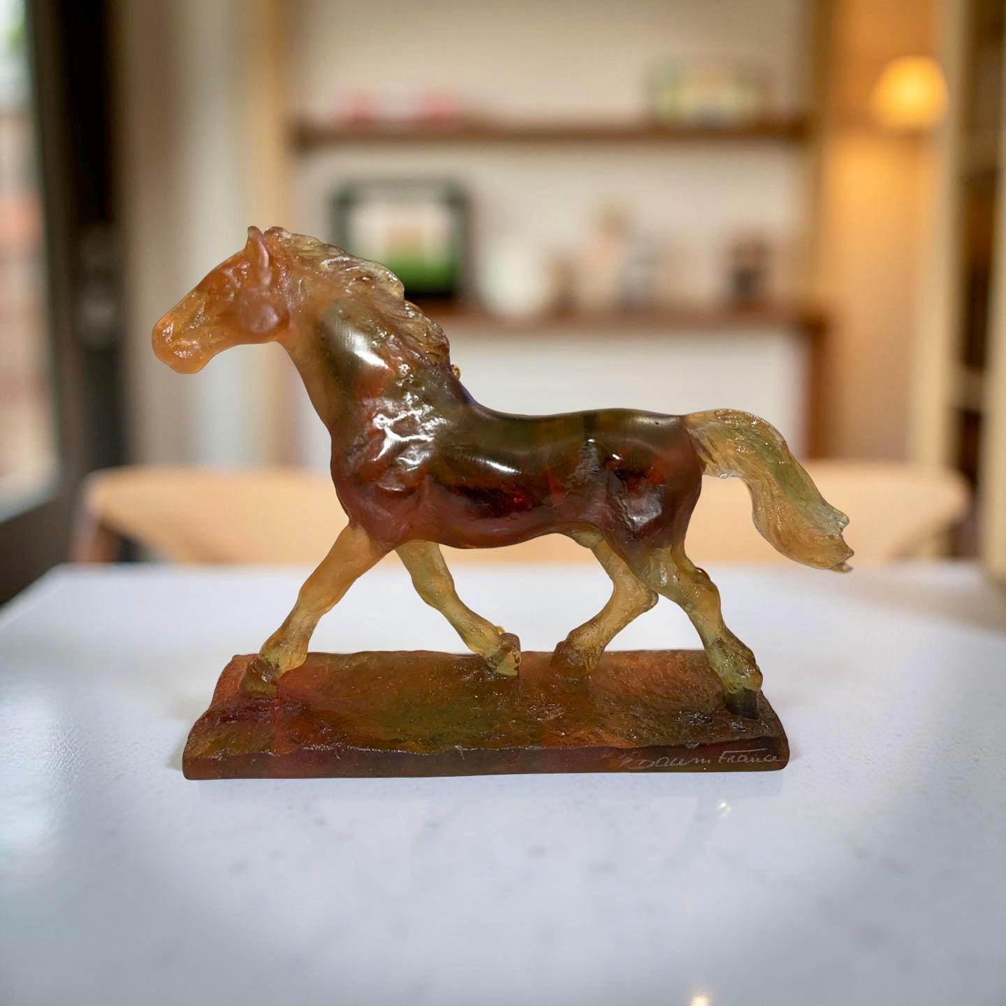 Daum France Trotting Horse by Leroy – Amber Pâte De Verre Art