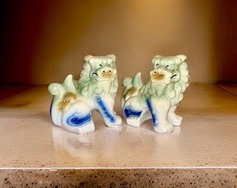 Pair of Chinese Green Glazed Figurines Foo Dogs