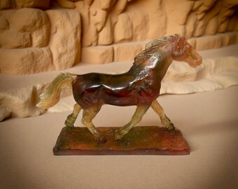 Daum France Trotting Horse by Leroy – Amber Pâte De Verre Art