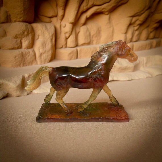 Daum France Trotting Horse by Leroy – Amber Pâte De Verre Art