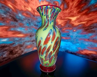 Murano Style Art Glass Vase – Handblown Decorative Glass, Swirl Multicolor Design
