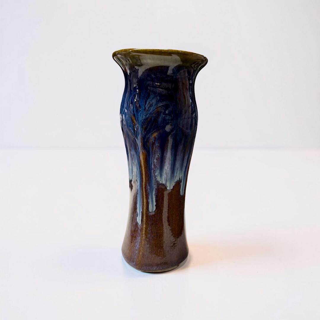 Signed Campbell Pottery Vase – Blue Drip Glaze Studio Art Ceramic - Etsy