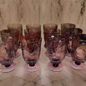 Set of 4 Vintage Amethyst Purple Crinkle Glass Goblets – Morgantown Glass Company, 1960s