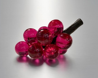 Rare Magenta / Fuchsia /  Pink Lucite Grapes on Grapevine - MCM Retro