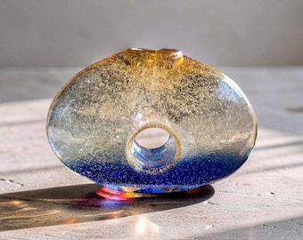 Vintage Margie’s Garden Hand-Blown Glass Vase – California Beach Donut Hole Art Glass