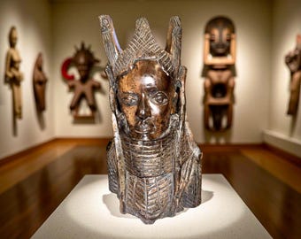 Rare 1930s Ebony Wood Oba Statue - Benin Kingdom West African Art