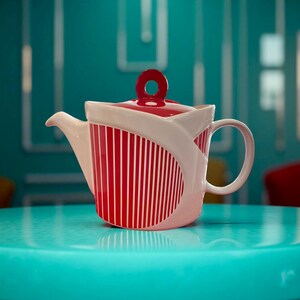 Very Rare! James Sadler Red & White Striped Teapot – Mid-century
