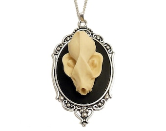 Bat skull necklace gothic silver pendant Cameo resin taxidermy goth steampunk