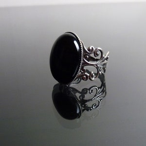 Black Onyx gemstone ring - ornate filigree victorian steampunk gothic ring - adjustable BELLA