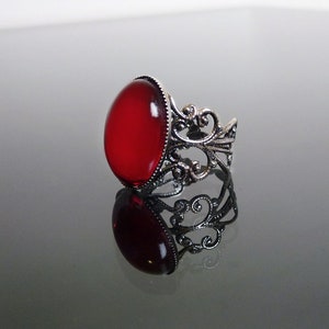 Victorian filigree ring - Ruby red ornate gothic steampunk adjustable ring - BELLA