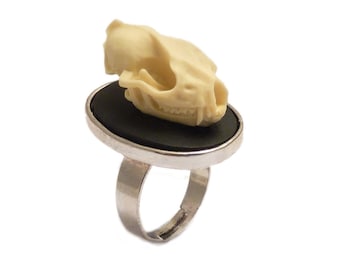 Bat skull ring Adjustable Unisex silver gothic ring - vampire Dracula cameo taxidermy steampunk