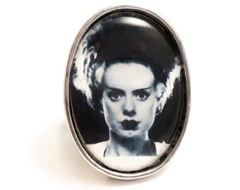 The Bride of Frankenstein adjustable unisex silver gothic ring - Frankensteins monster