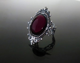 Victorian gothic ring - Amethyst purple ornate filigree steampunk ring - adjustable ring SINISTRA