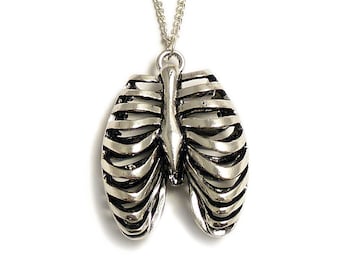 Gothic Rib cage necklace Anatomical ribcage silver skeleton  - goth victorian Halloween