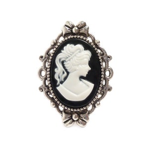 Black and White Victorian Cameo Ring - Portrait of a Lady - gothic Adjustable Silver Steampunk