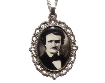 Victorian Edgar Allan Poe necklace, The Raven Nevermore, Lenore, silver steampunk gothic goth pendant