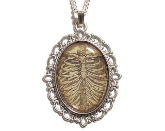 Ribcage necklace Anatomical skeleton pendant - cameo zombie horror goth gothic victorian