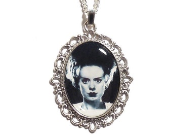 The Bride of Frankenstein necklace gothic silver pendant