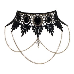 Victorian gothic Black Onyx gemstone lace choker necklace - goth wedding steampunk LUCRETIA
