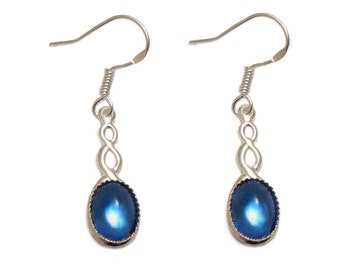 Sterling silver Celtic earrings - Sapphire blue gothic cabochon with a Sterling silver ear hook