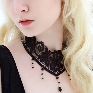 Gothic choker necklace - Jet black Swarovski crystal & ornate lace - Victorian goth wedding NOCTURNE