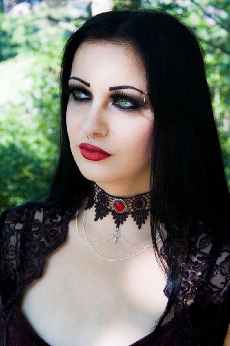 Victorian Steampunk Gothic Choker Necklace Ruby Red Lace Etsy UK