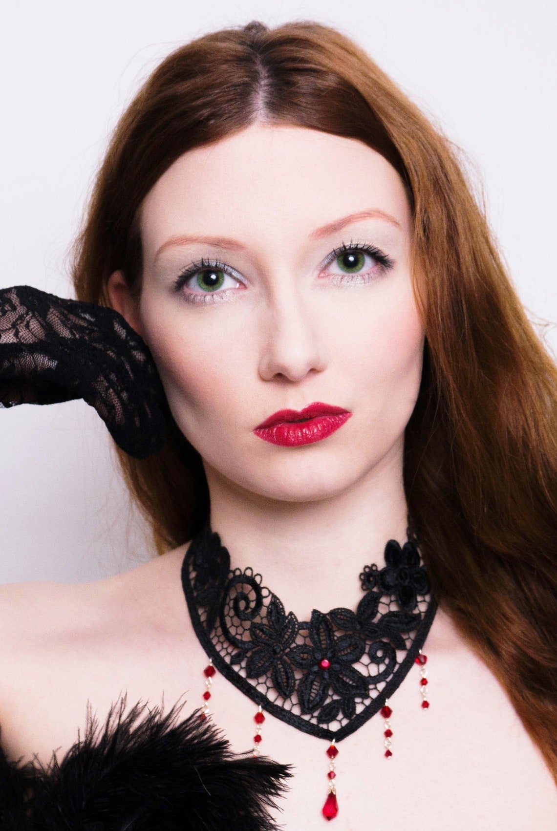 Victorian Gothic Choker Necklace - Ruby Red Swarovski Crystal Lace ...