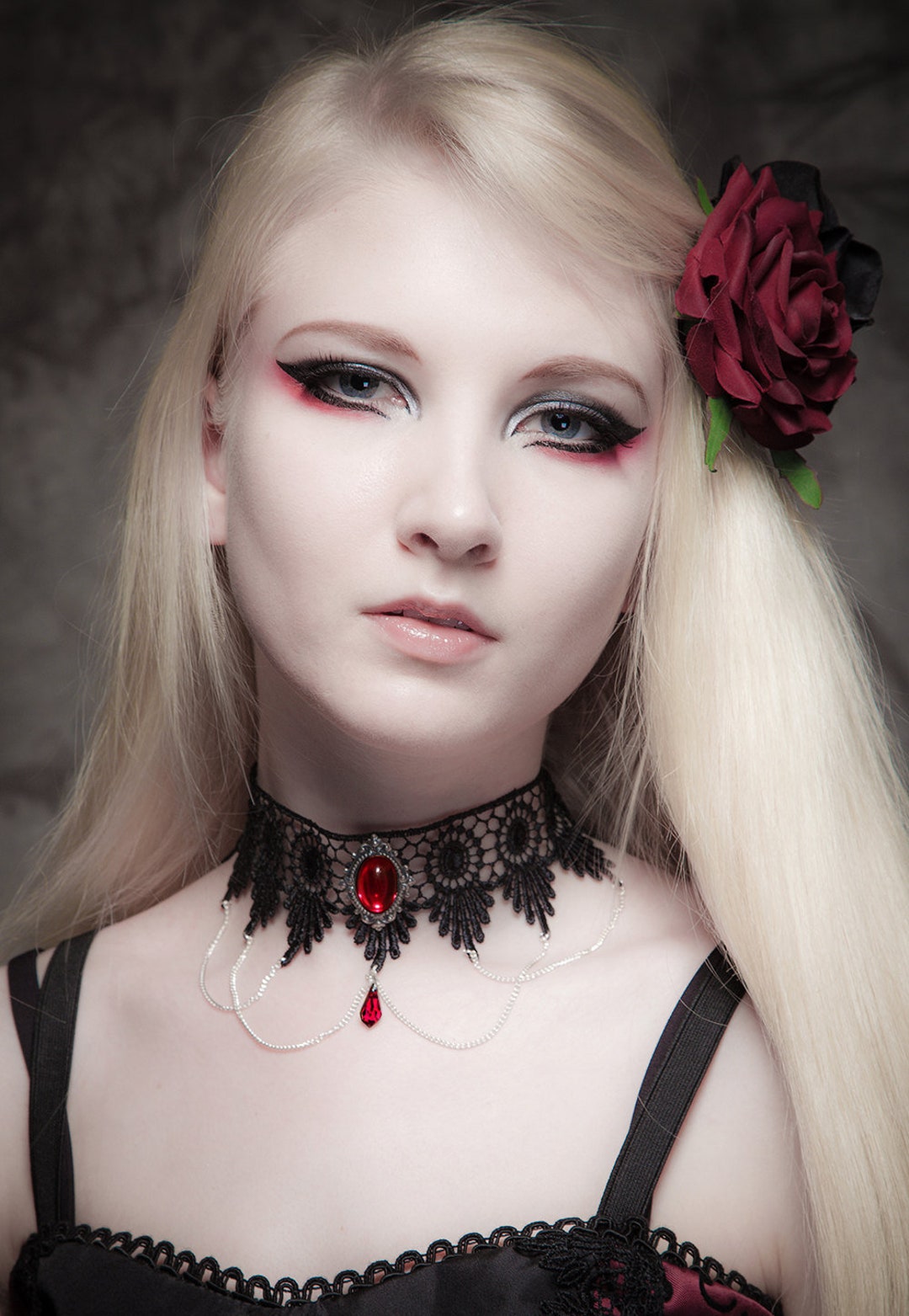 Victorian Gothic Choker Necklace Ruby Red Swarovski Crystal - Etsy