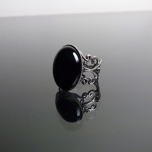 Victorian gothic ring Black Onyx gemstone, ornate filigree steampunk adjustable ring BELLA image 3