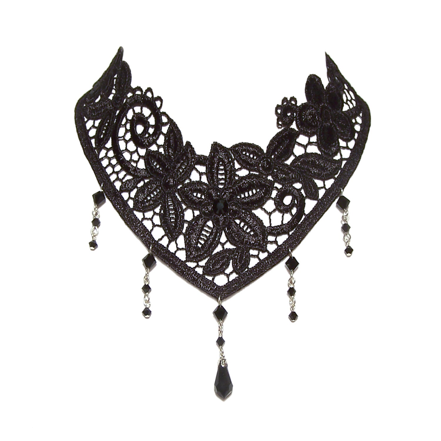 Collier Choker Gothique Noir En Dentelle Avec Col Baroque En Cristal - Neuf Avec étiquettes - Style Victorien