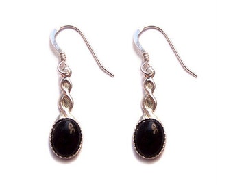 Black Onyx earrings Sterling silver Celtic earrings - gemstone cabochon with a Sterling silver ear hook