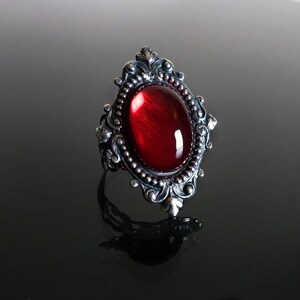 Victorian gothic ring Ruby red ornate silver filigree steampunk ring adjustable ring SINISTRA image 3