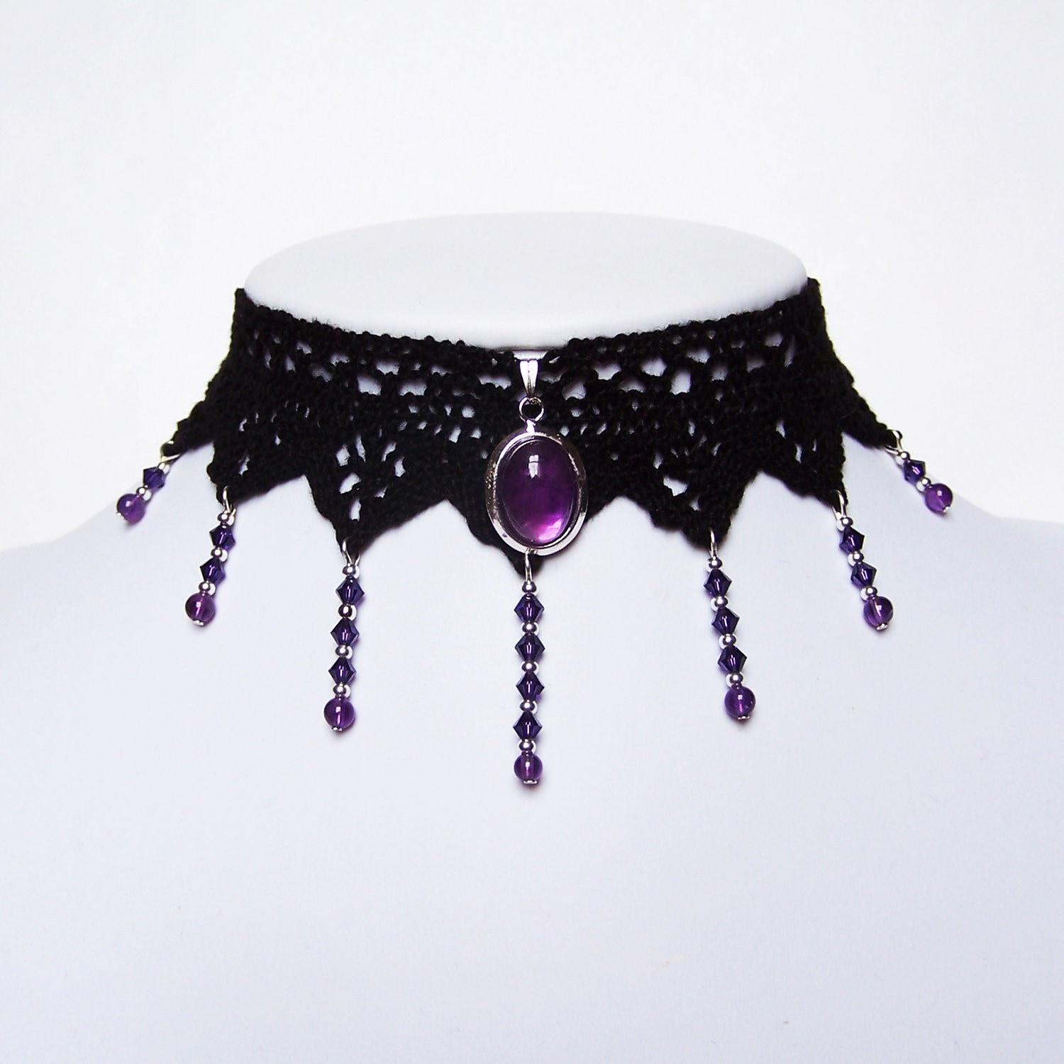 Victorian gothic choker necklace - Amethyst gemstone lace & purple…