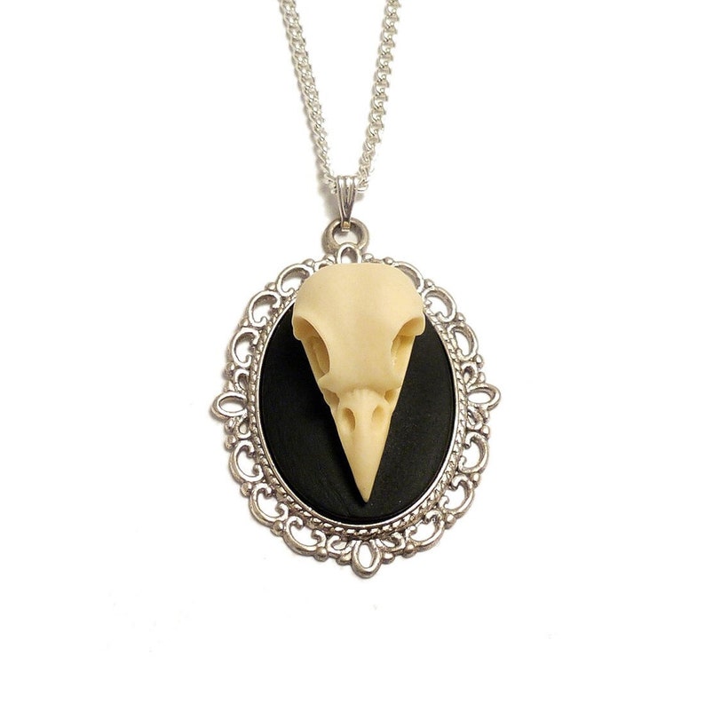 3D Raven bird skull gothic necklace Quoth the Raven Nevermore Edgar Allen Poe necklace image 1