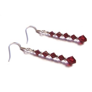 Sterling silver Ruby red Swarovski crystal earrings Gothic Victorian drop style earrings image 1