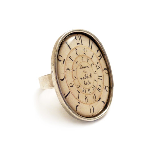 Alice in Wonderland Ring Down the Rabbit Hole - Silver
