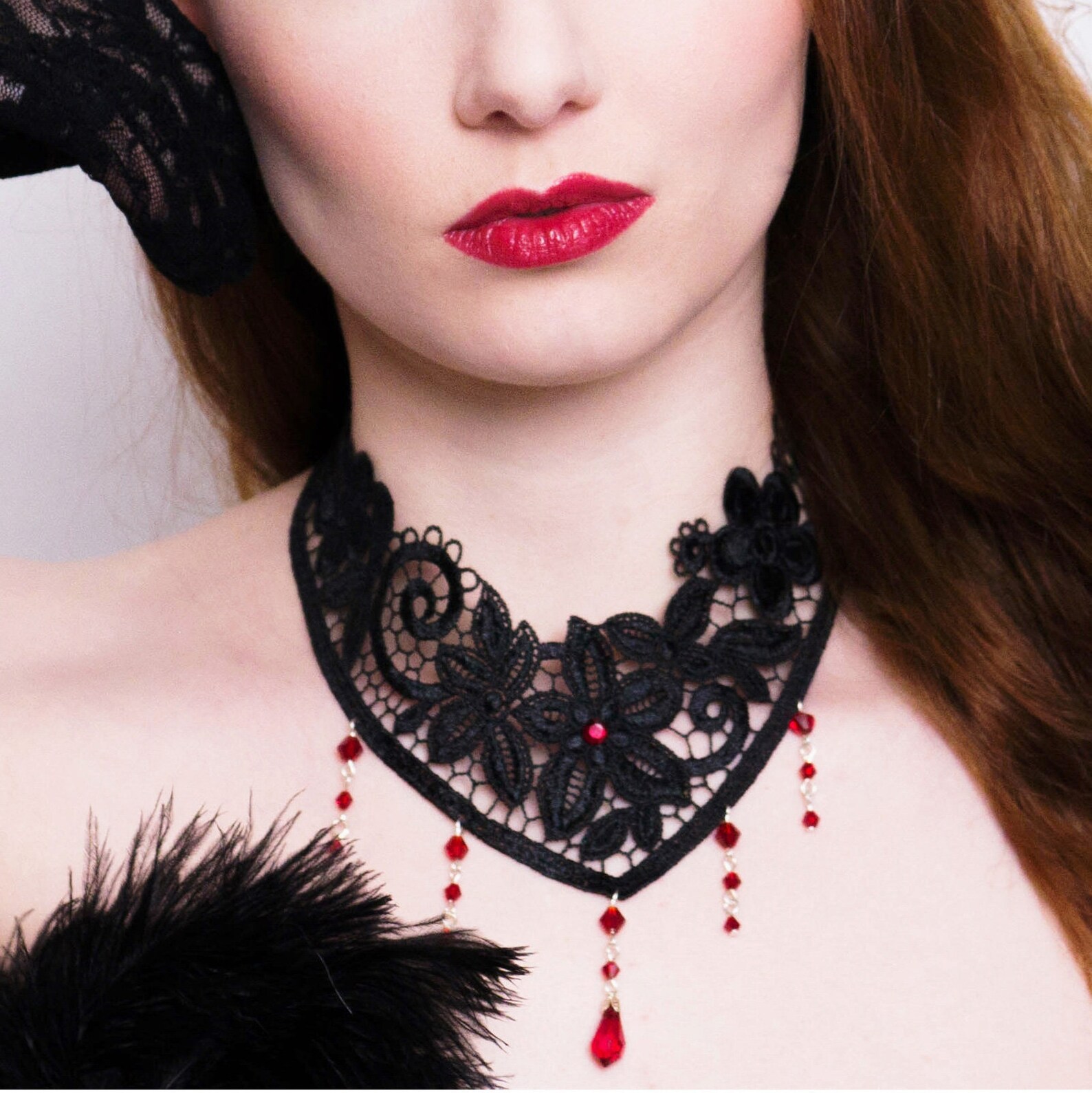 Victorian Gothic Choker Necklace - Ruby Red Swarovski Crystal Lace ...