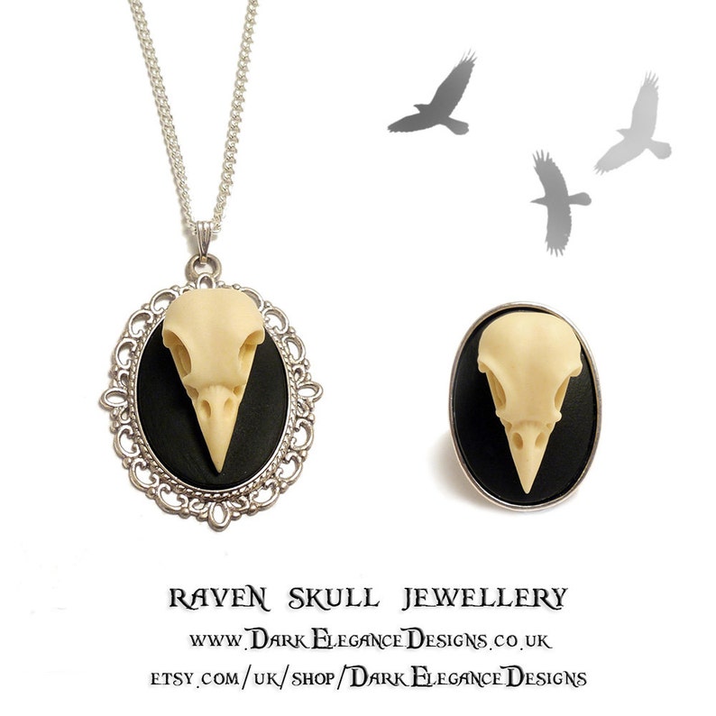 3D Raven bird skull gothic necklace Quoth the Raven Nevermore Edgar Allen Poe necklace image 4