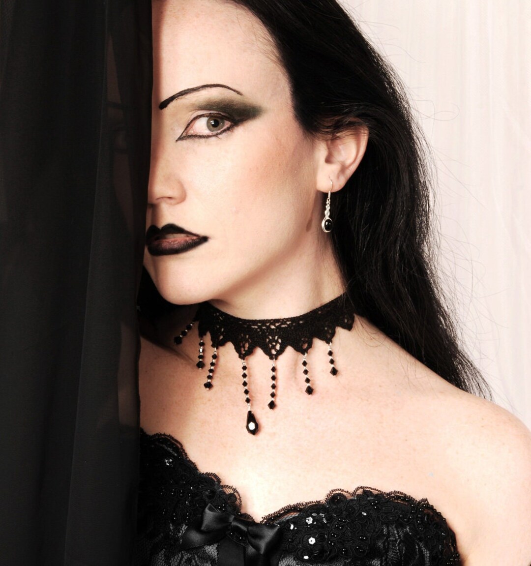 Victorian Gothic Lace Choker Necklace - Jet Black Swarovski Crystal ...