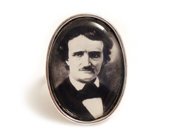 Victorian gothic ring Edgar Allan Poe ring silver adjustable steampunk goth unisex raven author literary