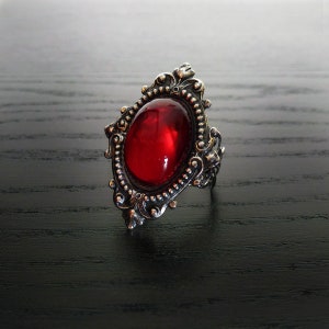 Victorian gothic ring Ruby red ornate silver filigree steampunk ring adjustable ring SINISTRA image 6