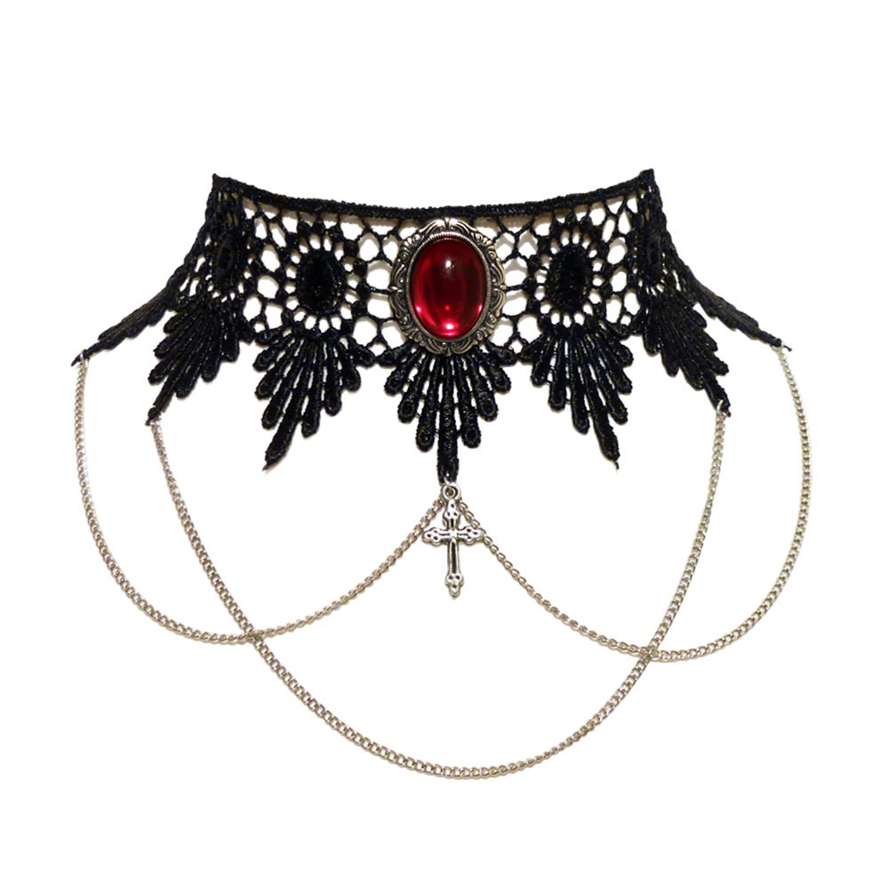 Victorian Steampunk Gothic Choker Necklace Ruby Red Lace - Etsy UK